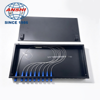 Splitter PLC Simetris 1U Rack Mount 1x16 Port Konektor LC/UPC Rasio Pembagian 50/50 Kotak Aluminium Hitam ZG Tech untuk ODF