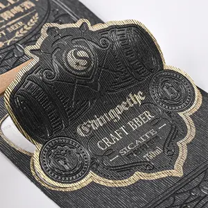 Custom Factory Price Craft Beer Label Logo Adhesive Stickers Gold Foil Embossing Leather Sticker For Bottle