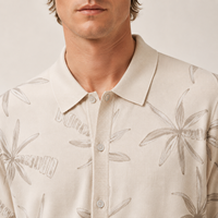 Pull en maille pour homme en coton biologique à col polo et manches courtes, jacquard floral, entièrement boutonné, OEM