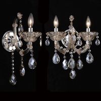 Europäischer Stil Klassischer Kristall-Kronleuchter 2 LED-Kerzen Glas-Wandleuchte für Zuhause Flur Schlafzimmer Wohnzimmer Halle Dekoration
