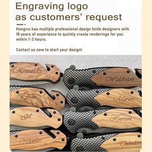 Best Selling OEM Custom Carve X50 Olive Wood Handle Steel Blade Outdoor <b>Camping</b> EDC Tactical Hunting Folding Pocket Knife - Product Image 3
