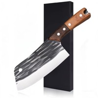 Couteau de boucher moderne en acier inoxydable fait main pour couper la viande et les os, avec manche en bois, adapté à la cuisine