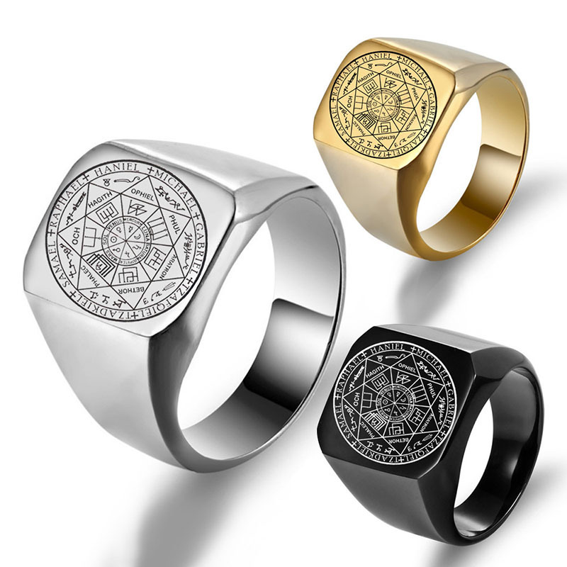 Seal Of Seven Archangels Ring - Stainless Steel Kabbalah Protection Symbol, Handmade