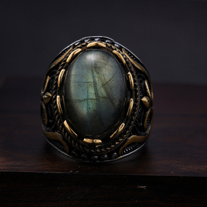 Vintage Gold Plated Stainless Steel Natural Gemstone <strong>Moon</strong> <strong>Stone</strong> <strong>Ring</strong> Flower Wave Pattern Design Party Wedding <strong>Rings</strong> Men Women - Product Image 2