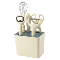 Keukenhulpjes Eierenklopperset met schaar, fruitmes, messen, flesopener - 6-delige ecologische plastic set voor thuisgebruik