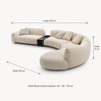 Ensemble de canapés modulaires en chenille courbés en forme de croissant de lune, avec double chaise longue, structure en bois de marron, mousse haute densité, style moderne et minimaliste