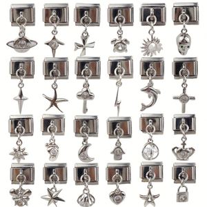 Cross-Border <b>Explosions</b> New Italian Series DIY Bracelet Silver Star Stainless Steel Geometric Pattern Zircon Diamond Trendy - Product Image 1