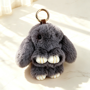 Plush Bunny Keychain, Faux Fur Rabbit <b>Key</b> <b>Ring</b> Charm, Soft Fluffy Pom Pom <b>Bag</b> Accessory for Women - Product Image 3