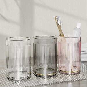 Toothbrush Cup Set 3Pcs Round Glass With Gold Rim For Bathroom Home Hotel Use - Product Image 4
