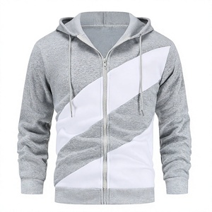 Men's Gray White Color Blocking Hooded Sweatshirt Regular Fit Casual French Terry Hoodie Winter Wear 100% Cotton Breathable - Product Image 4
