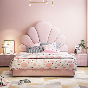 Letto da principessa per bambini rosa conchiglia, moderno e minimalista in legno massello in legno minimalista, letto per bambini - Product Image 1