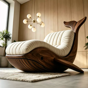 Fauteuil de loisirs individuel en forme de baleine, design artistique, avec cadre en bois de noyer massif et coussin en mousse, modèle BTSC006 pour salon - Product Image 2