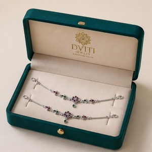 Tobillera Payal de Plata 925 con Rubí y Esmeralda para Mujer, Joyería Étnica Tradicional Ajustable para el Pie (Par) - Product Image 4