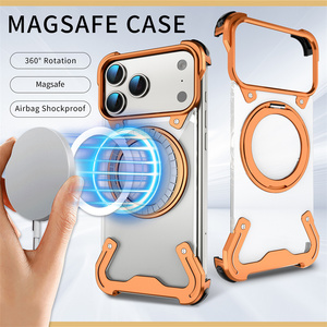 Coque de téléphone en acrylique transparente de haute qualité avec support magnétique 360° pour iPhone 14 15 16 17 Pro Max, cadre métallique et protection antichoc aux coins - Product Image 2