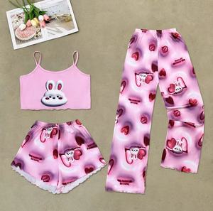 Pijama sin mangas de 3 piezas para mujer, ropa de dormir informal, chaleco, pantalones cortos, 3 en 1, ropa de dormir <span class=keywords><strong>Sexy</strong></span> - Product Image 5