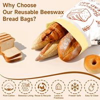 Sacs à pain réutilisables en cire d'abeille pour pains au levain faits maison, grande capacité, rangement en coton écologique, doublure compatible congélateur