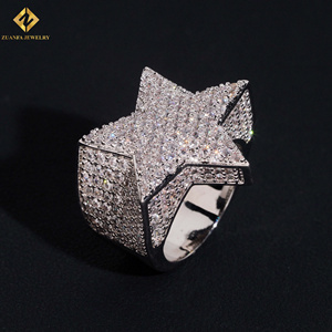แหวนค็อกเทลทรงดาวห้าแฉกประดับมอสซาไนต์จาก ZUANFA JEWELRY เงินแท้ 925 ชุบโรเดียม ประดับเพชรแบบ Pave Setting เหมาะสำหรับทั้งชายและหญิง ใช้ในงานปาร์ตี้ - Product Image 1