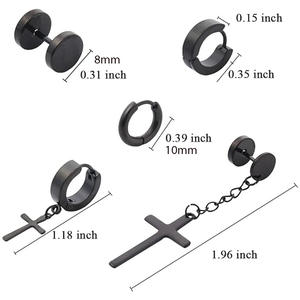 Stainless Steel Cross <b>Earrings</b> <b>Huggie</b> Studs Unisex Punk Style 15 Pairs <b>Men</b> Women Jewelry - Product Image 5
