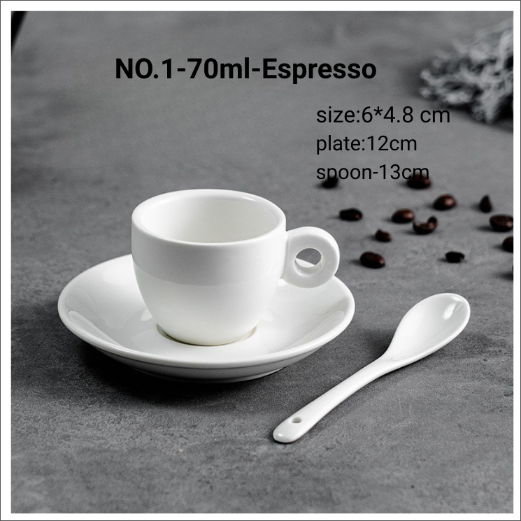 NO.1-70ml-Espresso-Juego con platillo y cuchara-Blanco