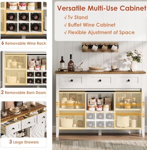 Buffet <span class=keywords><strong>de</strong></span> bar <span class=keywords><strong>à</strong></span> vin <span class=keywords><strong>de</strong></span> style ferme avec porte coulissante <span class=keywords><strong>de</strong></span> grange, tiroirs, porte-bouteilles amovible et étagères réglables - Product Image 4