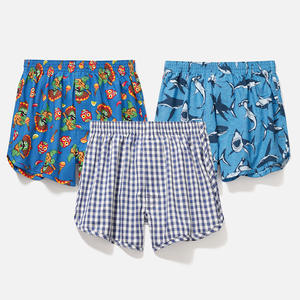 Pyjama d'été à carreaux en pur coton pour garçons, respirant, avec ceinture élastique, sous-vêtement, short de nuit - Product Image 3