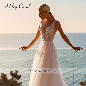 Ashley Carol A-Line <span class=keywords><strong>Vestidos</strong></span> de novia para mujer 2024 elegante escote en V profundo ilusión brillante vestido De tul <span class=keywords><strong>Vestidos</strong></span> De Novia - Product Image 5