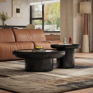 Ensemble de tables basses rondes modernes avec plateau <span class=keywords><strong>en</strong></span> mosaïque coloré et base <span class=keywords><strong>en</strong></span> bois pour la décoration de la maison, du salon et de la villa - Product Image 5