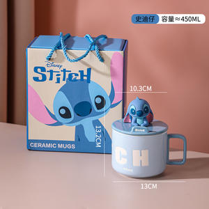Vente en Gros Direct Usine Mug Américain <span class=keywords><strong>Disney</strong></span> Stitch et Angel en Céramique Bleu et Rose Coffret Cadeau avec Cuillère et Couvercle - Product Image 2