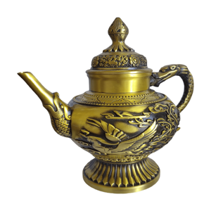 Théière en laiton personnalisée avec Dragon et <span class=keywords><strong>Phoenix</strong></span> Motifs en relief Ornement artisanal en cuivre Produit d'artisanat en métal - Product Image 2