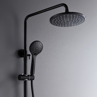 Douche murale 9 pouces, 3 fonctions, douchette à main, robinets à débit contrôlé, double poignée, barre coulissante, pluie apparente, laiton noir, céramique