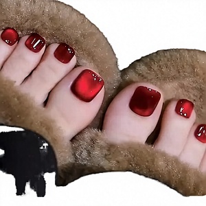 Nouveauté : Ongles à presser effet œil de chat, carrés rouges, avec logo personnalisé et strass, design en ABS - Product Image 3