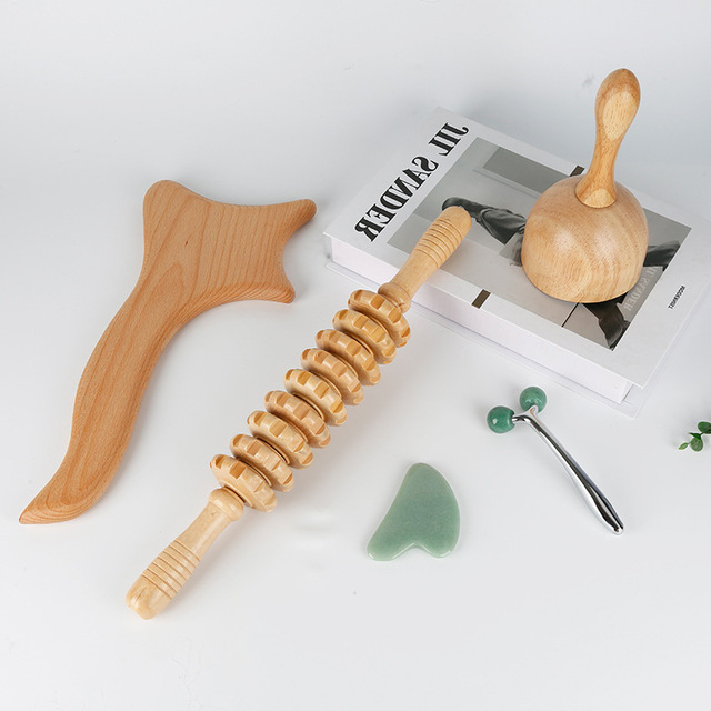 Private Label Wood Therapy Massage Tools Chinese Wood Massager Roller Guasha Wood Stick Massage Tool Set