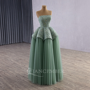 Robes de soirée vert sauge à perles, style A, pour occasions formelles Rsm251089 - Product Image 3