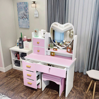 Meuble de chambre à coucher pratique de style européen moderne, panneau MDF, coiffeuse, table de maquillage, miroir, chaise, tiroir - pour un usage en appartement