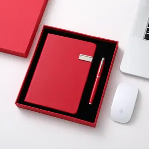 Kustom Logo mewah isi ulang Item alat tulis Notebook Set hadiah bisnis kantor USB buku harian biru Pu kulit A5 jurnal dengan pena