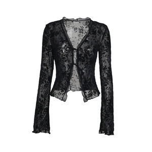 <span class=keywords><strong>Chemisier</strong></span> en mousseline sexy et tendance pour femme, coupe ajustée, <span class=keywords><strong>à</strong></span> volants, manches cloche, motif floral et col en V - Product Image 5