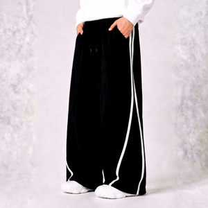 Pantalon de survêtement noir pour homme, coupe large, taille élastique, bande latérale, respirant, décontracté, pour l'automne - Product Image 1