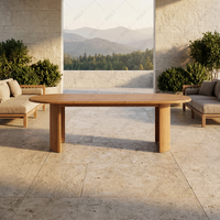 Table de jardin rectangulaire FERLY de luxe en teck massif, fabriquée à la main, avec détails rainurés, pour 6 à 10 personnes