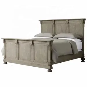 Kualitas tinggi kayu bedroom furniture set abu-abu Antik oak kayu solid ukuran tempat tidur platform