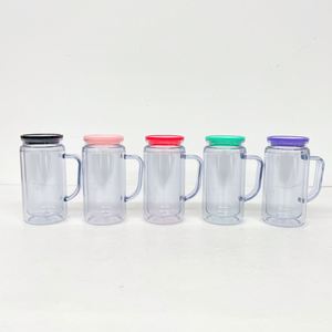 12oz 16oz Pre Drilled <b>Double</b> <b>Wall</b> Snow Globe Glitter Plastic Acrylic Cup <b>Mug</b> Can Tumbler with Hole Plug Handle - Product Image 4