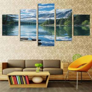 Composición del lago estilo <span class=keywords><strong>Monet</strong></span>-cinco paneles impresionista agua reflejo paisaje lienzo pintura decoración de pared impresión - Product Image 1