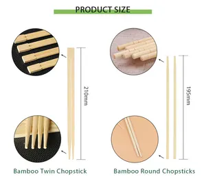 Custom Tensoge Wegwerp Bulk Natuurlijke Kleur Bamboe Ronde Tweeling Sushi Eetstokjes Wegwerp Eetstokjes Met Papieren Omslag