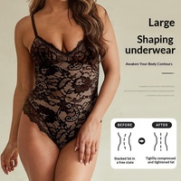 Body sculptant push-up en dentelle antibactérienne pour femmes grandes tailles, avec bretelles et effet gainant