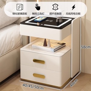 Mesita de Noche Inteligente Multifuncional, de Lujo, de Alta Gama, Simple y Moderna, con Tres Cajones, Superficie de Pizarra, Almacenamiento de Madera Maciza para Dormitorio - Product Image 4