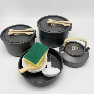 Juego de utensilios de cocina para exteriores de cuatro piezas de aluminio directo de fábrica con mango de <span class=keywords><strong>apertura</strong></span> y cierre para aventuras al aire libre - Product Image 2