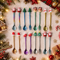 Pure titanium lepel Kerstman Kerstboom Koffielepel Dessert Fruitvork Kerst Servies Cadeauset Vakantie Feestdecoratie