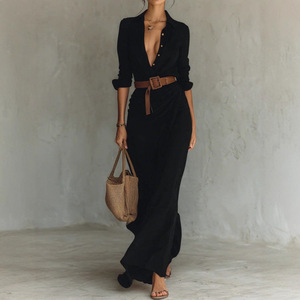 Женское длинное платье с поясом - Product Image 5