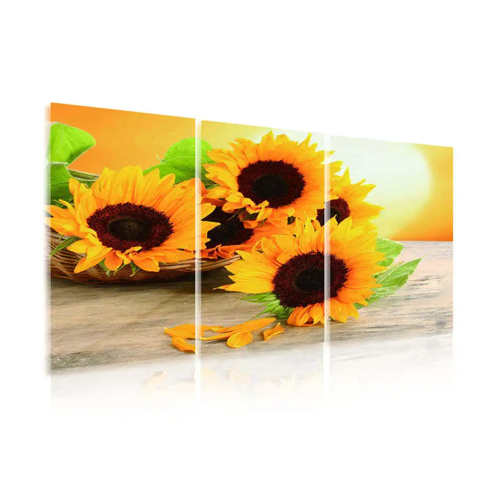 Gran oferta decoración de Hotel colgante famosas pinturas de girasol florecientes 3 piezas lienzo arte de pared impresiones para oficina