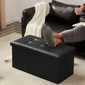 Pouf de rangement carré en cuir moderne 38*38*38cm, tabouret de coiffeuse pliable avec couvercle amovible pour chambre à coucher - Product Image 3