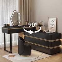 Coiffeuse moderne de luxe en bois massif avec éclairage de miroir et armoire de rangement, style vintage, blanche, pour chambre à coucher